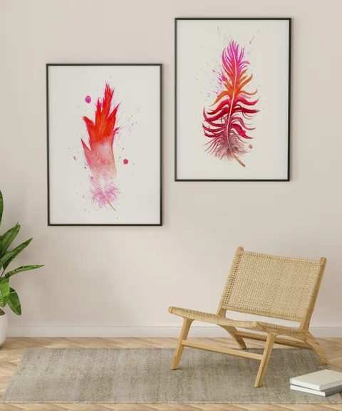 Image of a feather watercolor painting by Shayna Larsen, originals & prints available