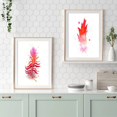 Image of a feather watercolor painting by Shayna Larsen, originals & prints available