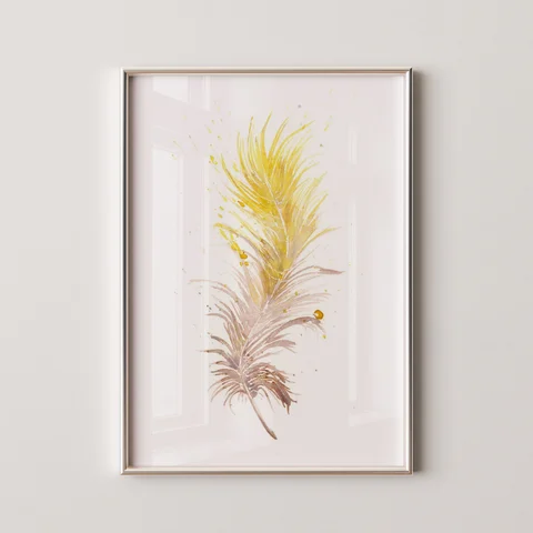 Image of a feather watercolor painting by Shayna Larsen, originals & prints available