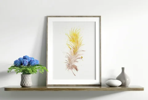Image of a feather watercolor painting by Shayna Larsen, originals & prints available
