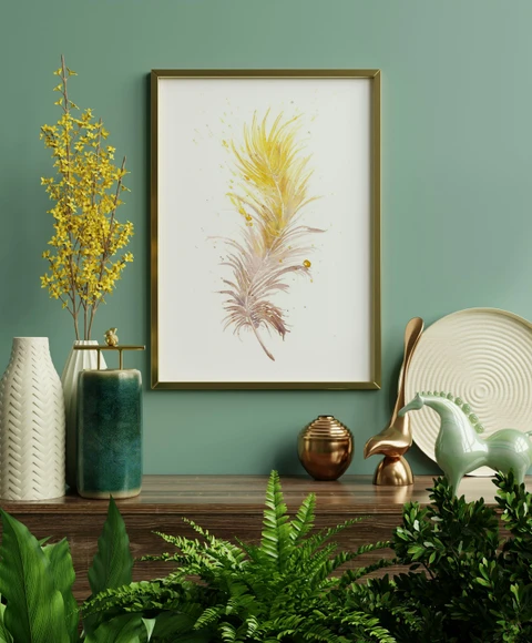 Image of a feather watercolor painting by Shayna Larsen, originals & prints available