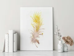 Image of a feather watercolor painting by Shayna Larsen, originals & prints available