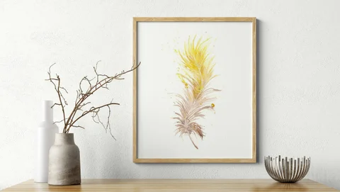 Image of a feather watercolor painting by Shayna Larsen, originals & prints available