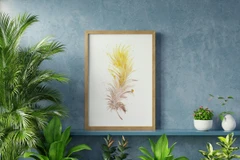 Image of a feather watercolor painting by Shayna Larsen, originals & prints available