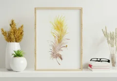 Image of a feather watercolor painting by Shayna Larsen, originals & prints available