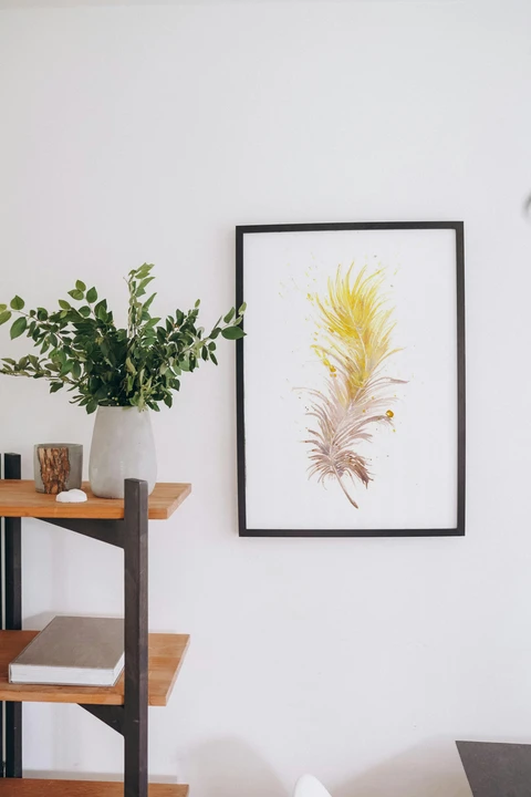Image of a feather watercolor painting by Shayna Larsen, originals & prints available