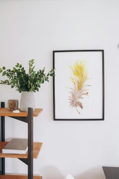 Image of a feather watercolor painting by Shayna Larsen, originals & prints available