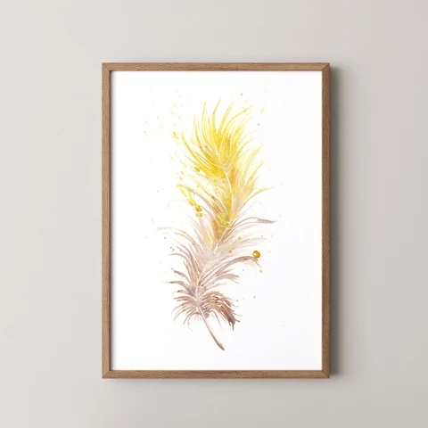 Image of a feather watercolor painting by Shayna Larsen, originals & prints available