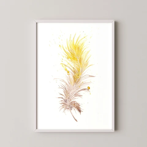 Image of a feather watercolor painting by Shayna Larsen, originals & prints available