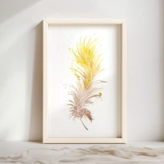 Image of a feather watercolor painting by Shayna Larsen, originals & prints available
