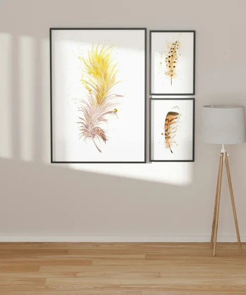 Image of a feather watercolor painting by Shayna Larsen, originals & prints available