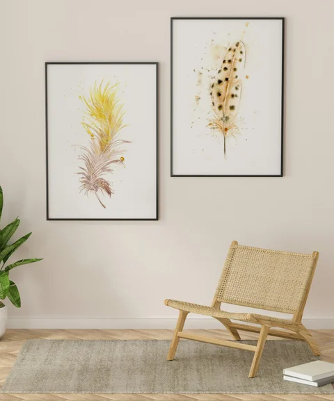 Image of a feather watercolor painting by Shayna Larsen, originals & prints available