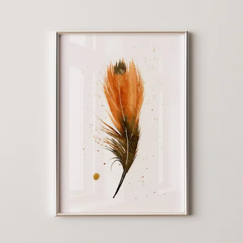Image of a feather watercolor painting by Shayna Larsen, originals & prints available