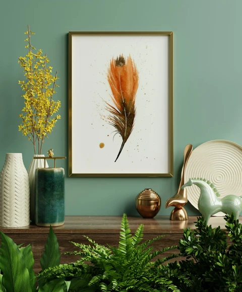 Image of a feather watercolor painting by Shayna Larsen, originals & prints available