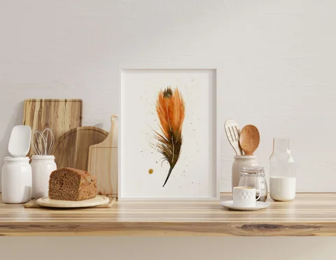 Image of a feather watercolor painting by Shayna Larsen, originals & prints available