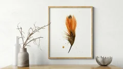 Image of a feather watercolor painting by Shayna Larsen, originals & prints available