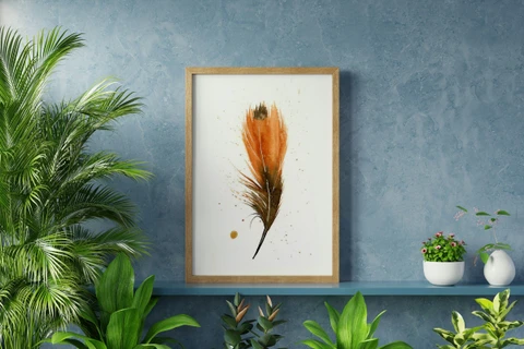 Image of a feather watercolor painting by Shayna Larsen, originals & prints available