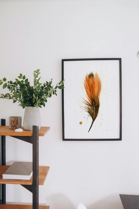Image of a feather watercolor painting by Shayna Larsen, originals & prints available