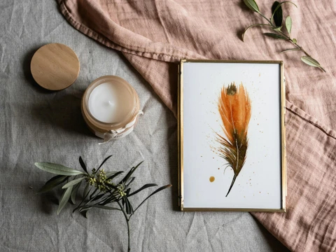 Image of a feather watercolor painting by Shayna Larsen, originals & prints available