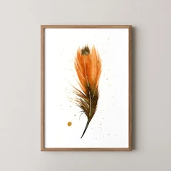 Image of a feather watercolor painting by Shayna Larsen, originals & prints available