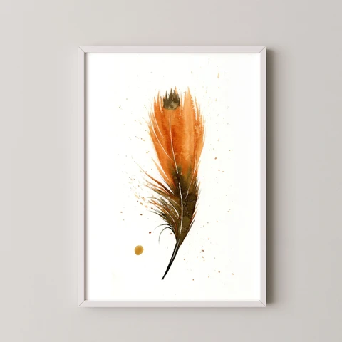 Image of a feather watercolor painting by Shayna Larsen, originals & prints available