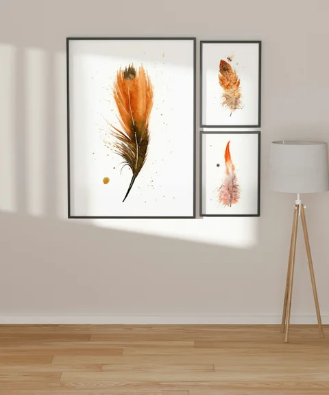 Image of a feather watercolor painting by Shayna Larsen, originals & prints available