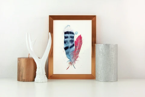 Image of a feather watercolor painting by Shayna Larsen, originals & prints available