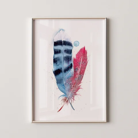 Image of a feather watercolor painting by Shayna Larsen, originals & prints available