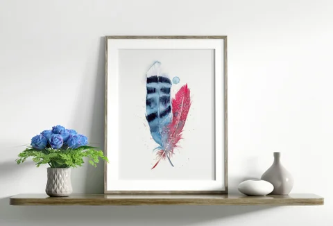 Image of a feather watercolor painting by Shayna Larsen, originals & prints available