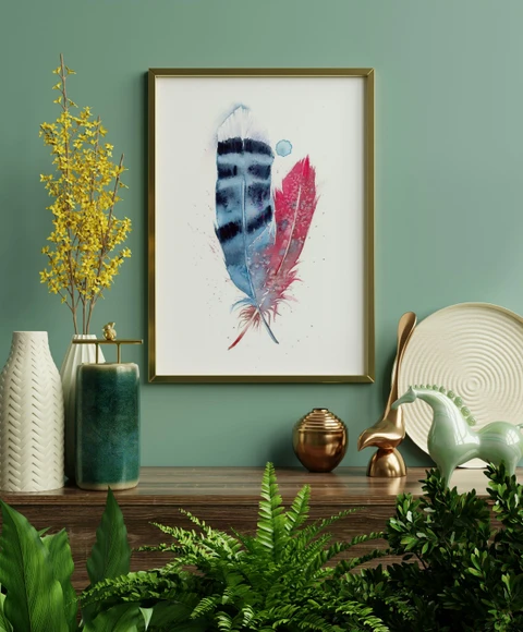 Image of a feather watercolor painting by Shayna Larsen, originals & prints available