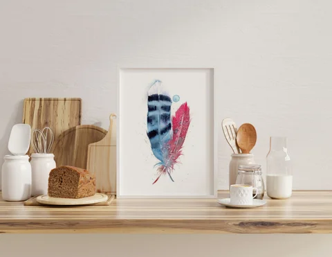 Image of a feather watercolor painting by Shayna Larsen, originals & prints available