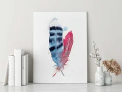 Image of a feather watercolor painting by Shayna Larsen, originals & prints available