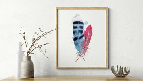 Image of a feather watercolor painting by Shayna Larsen, originals & prints available