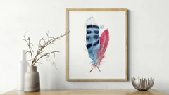 Image of a feather watercolor painting by Shayna Larsen, originals & prints available