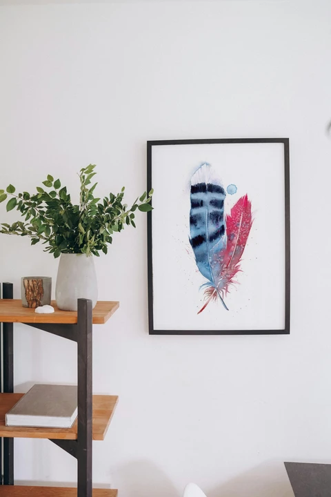 Image of a feather watercolor painting by Shayna Larsen, originals & prints available