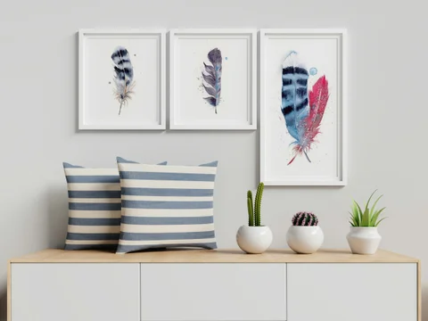 Image of a feather watercolor painting by Shayna Larsen, originals & prints available