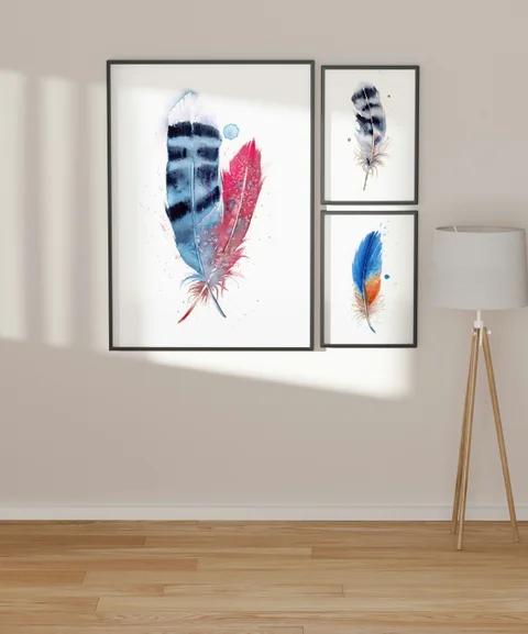 Image of a feather watercolor painting by Shayna Larsen, originals & prints available
