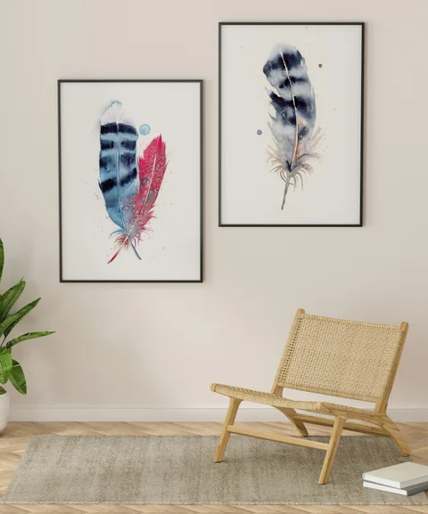 Image of a feather watercolor painting by Shayna Larsen, originals & prints available
