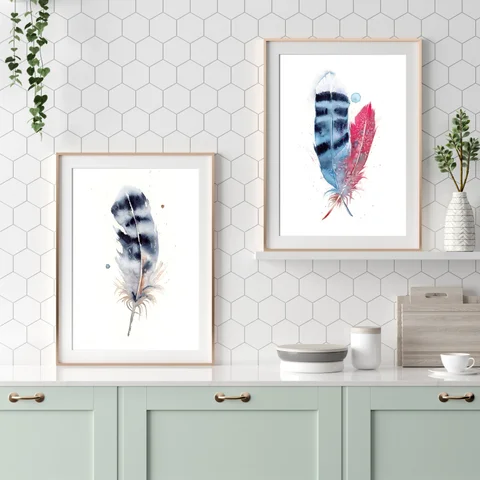 Image of a feather watercolor painting by Shayna Larsen, originals & prints available