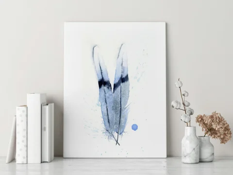 Image of a feather watercolor painting by Shayna Larsen, originals & prints available