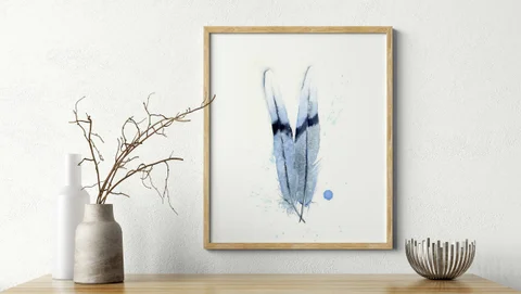 Image of a feather watercolor painting by Shayna Larsen, originals & prints available