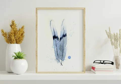 Image of a feather watercolor painting by Shayna Larsen, originals & prints available