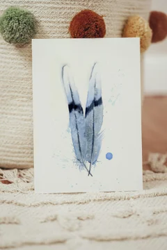 Image of a feather watercolor painting by Shayna Larsen, originals & prints available