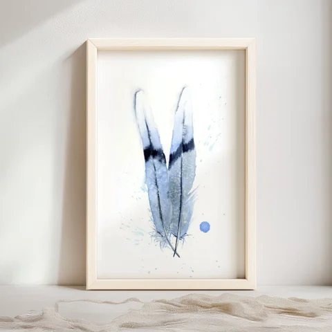 Image of a feather watercolor painting by Shayna Larsen, originals & prints available
