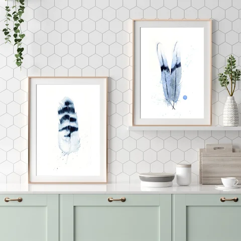 Image of a feather watercolor painting by Shayna Larsen, originals & prints available