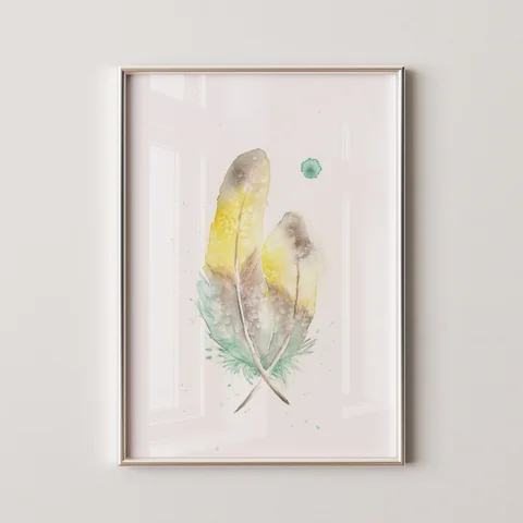 Image of a feather watercolor painting by Shayna Larsen, originals & prints available
