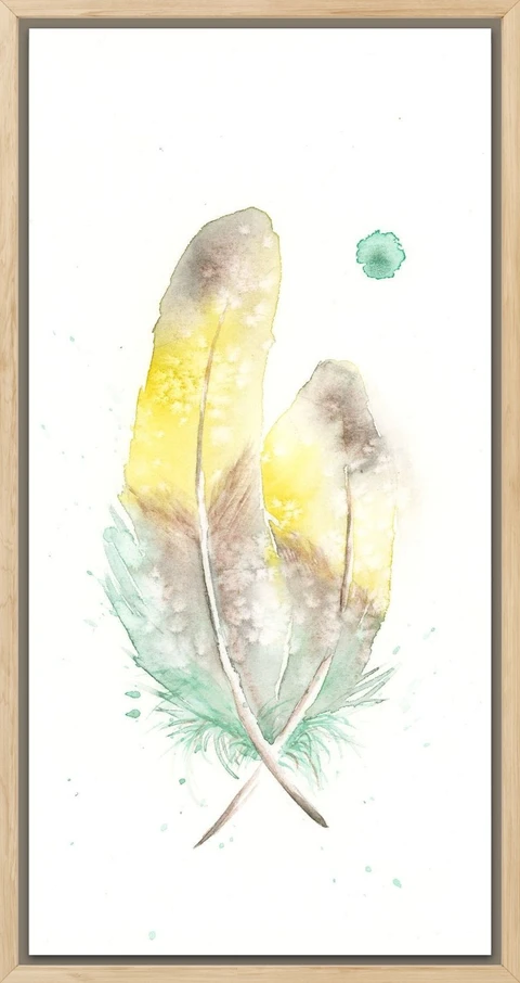 Image of a feather watercolor painting by Shayna Larsen, originals & prints available