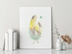 Image of a feather watercolor painting by Shayna Larsen, originals & prints available
