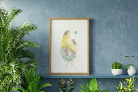 Image of a feather watercolor painting by Shayna Larsen, originals & prints available