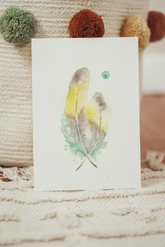 Image of a feather watercolor painting by Shayna Larsen, originals & prints available